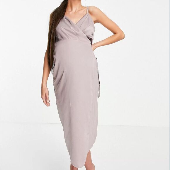 Little Mistress Maternity satin wrap midi dress - Picture 1 of 10